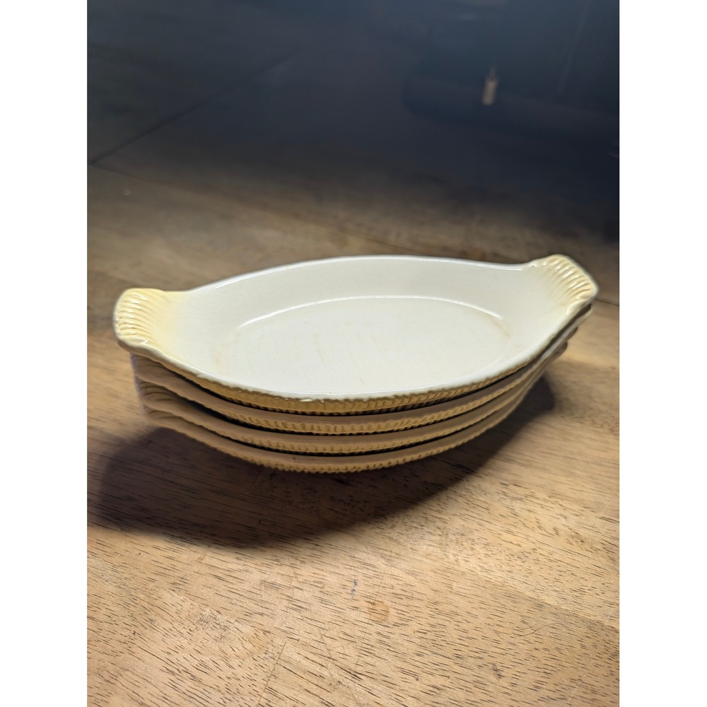George Briard Tisket-Tasket Au Gratin Dishes Set of 4 Vintage Cream Ceramic VG